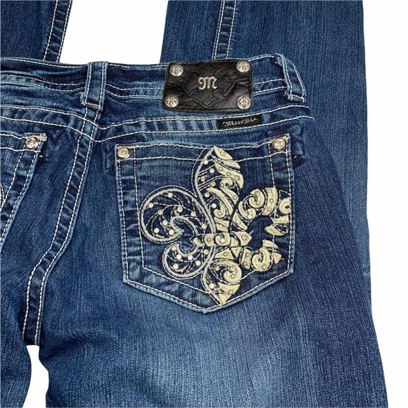 Miss Me Distressed Womens Boot Cut Jeans Embellished Studded Floral Size 30 - Picture 6 of 12